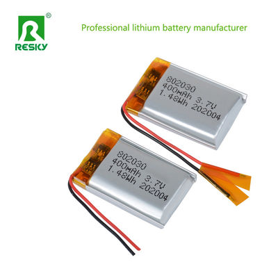 Kompakte 3,7v 400mAh wiederaufladbare Lithium-Polymer-Batterie Leistung Lithium-Ionenzelle 802030 mit Jst-Anschluss