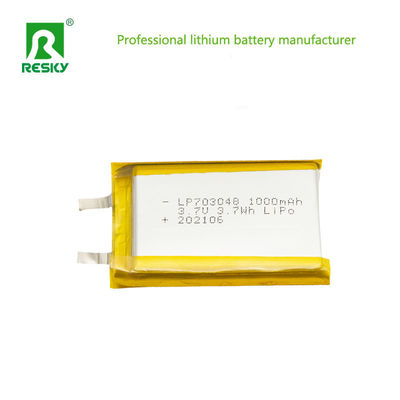 Leistung Lithium-Ionenzelle 703048 3,7v 1000mAh 3,7wh Wiederaufladbare Lithium-Ionen-Polymerbatterie